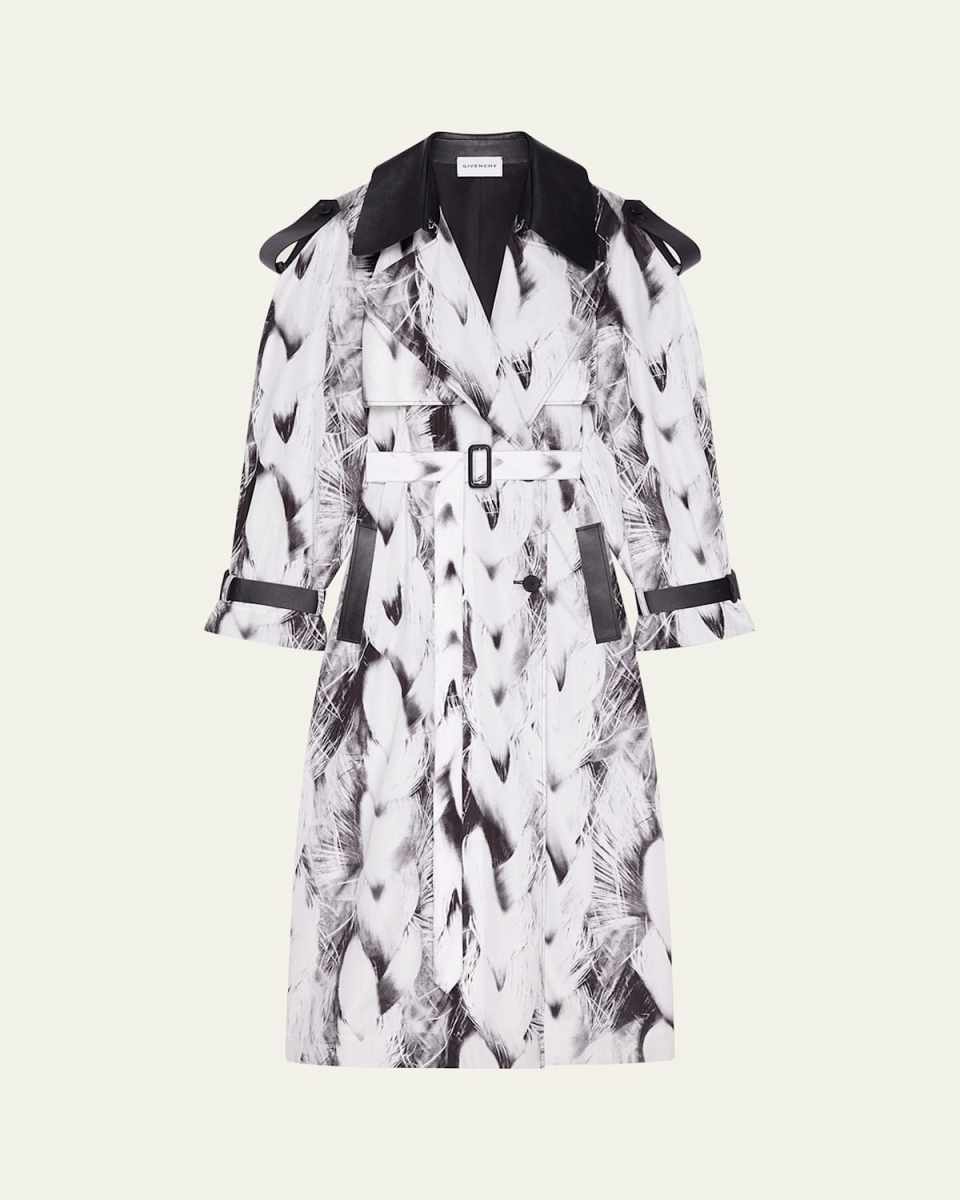 Braid-Print Belted Trench Coat